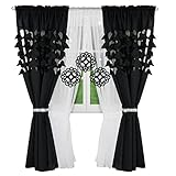 Flying Curtains Einzigartiges Gardine Vorhang Set | Deko Gardinen-Set für Wohnzimmer Schlafzimmer | Fenster-Gardinen Set mit Vorhängen | Scheibengardinen | Modern Home Decor Dekoration L448 Schwarz