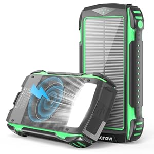 Acenew Solar Power Bank – Solar Powered Power Bank – 15W Wireless Solar Power Bank – Solar Cell Phone Charger for iPhone – Camping Portable Solar Power Bank – 20000mAh Rugged Design
