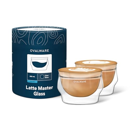 Comparison: Best Cups For Latte Art 7 ovalware 8.5oz Double Wall Latte Cups, Latte Set of 2 - Double Wall Glasses for Cold & Hot Drink, Palm-Sized Cups with Wide Rim for Latte Art - Clear Design