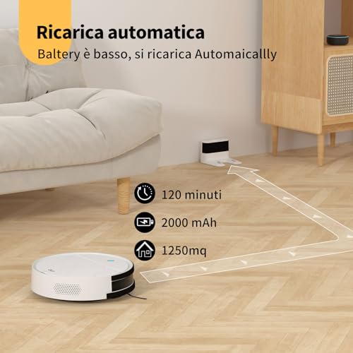 OKP K5B Robot Aspirapolvere e Mocio Ultra Sottile 7.7 cm, 2500Pa, Wi-Fi/App/Alexa, Adatto per Salviette Monouso, Ideale per Peli di Animali, Tappeti, Pavimenti Duri, Automatic Recharge - Immagine 3
