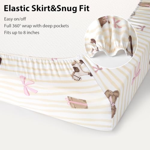 Image of Baby Crib Sheets Girl, 3 Pack Toddler Bed Sheets Fitted for 52 inchx28 inch Standard Crib and Toddler Mattresses, Super Soft Microfiber Pink Bear