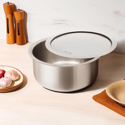 Image of Meyer Triply Stainless Steel Tope with SS 304 Lid | Healthy, Non Toxic | Extended Grip | Bhagona | Tapeli | Patila | for Boiling Milk /Water | 24 CM /4.9 litres Capacity | 10 Year Warranty | Silver