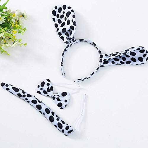 Halloween Dalmatian Cow Headband Spotted Dog Ears Hair Bands Puppy Bow Tie Tail Headpiece Women Hairband Hair Hoops Party Decoration Cosplay Costume Cute Handmade Hair Accessories 2 Set Dalmatian #TOP6