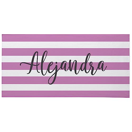Let's Make Memories Personalized Beach Towel - Pool Towel - Plush Cotton/Poly Blend - Personalize with Name - Oversized - Purple and White Stripes