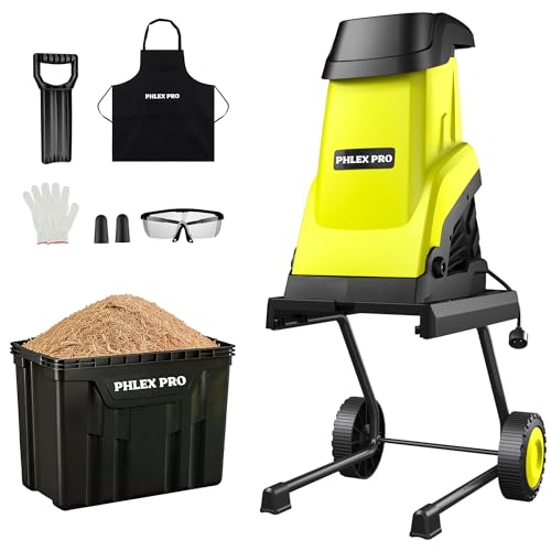 15 Amp Electric Wood Chipper Shredder with 50L Collection Bin & Push Stick,1.8 Inch Cutting Diameter,1800w High Efficiency Electric Mulcher Shredding Machine for Yard Waste, Branches, Leaves, Green