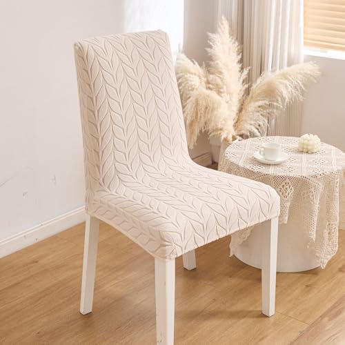 Image of HOMETHREADS Stretchable Elastic Jacquard Chair Seat Cover - Removable & Washable, Durable Seat Protector for Dining Room, Kitchen, Restaurant & Party Chairs (Cream, Pack of 1)
