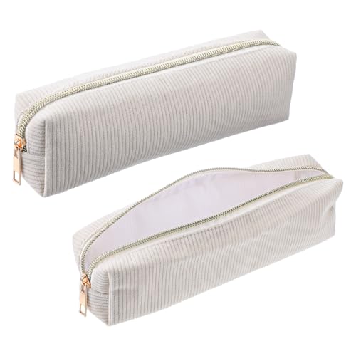 DOPENSPI Corduroy Pen Case Aesthetic Pencil Pouch Simple Pen Bag with Practical Zip Portable Makeup Bag Stationery Pouch for Women