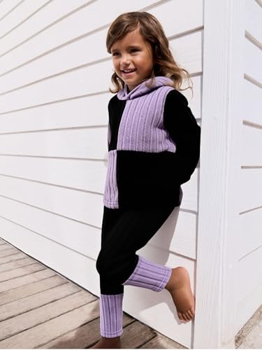 Image of Toddler Kid Girls Clothes Ribbed Color Block Long Sleeve Hoodie Sweatsuit Set Fall Outfits