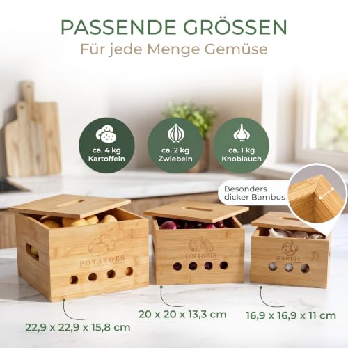 CALIDORO Premium Kartoffel Aufbewahrungsbox [3er Set] – Längerfrische Kartoffel Aufbewahrung, Knoblauch und Zwiebel Aufbewahrung… – Ansicht 4