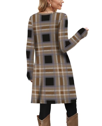 Image of OFEEFAN Fall Dresses for Women 2026 Crew Neck Long Sleeve Dress with Pockets