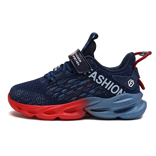 WYSFLY Garçons Mode Baskets Respirantes Mesh Baskets Chaussures de Sport Légères Chaussures Décontractées Bleu Rouge 28 EU Cover