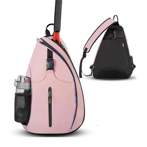 ESSECMBS Tennis Racket Bags for Women and Men Water Resistant Crossbody Sling Bag for Pickleball Badminton Rackets (Pink 33 * 14 * 49CM)