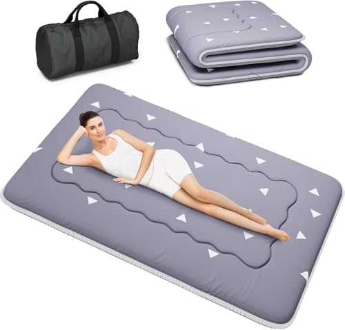 Kiseely Matelas futon Portable Pliable, Tatami Pliable Japonais, Matelas de Couchage Portable pour dortoir avec Sac et Sangle, Matelas de Sol Camping Enroulable (Gris HY1, 150X200cm)