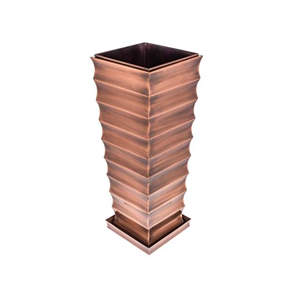 H potter copper ribbed planter large for outdoor indoor plants small spaces entryway patio porch tall metal planter decor vase with drainage drip tray  urban country home decor