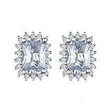 Beydodo - Pendientes de oro blanco zafiro, pendientes de mujer para boda con diamante y zafiro blanco, 1,2 quilates, regalo de Navidad