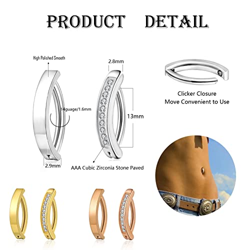 CANDYFANCY 14G Dangly Belly Button Rings Surgical Steel Gem Navel Rings Dangle Triple Round CZ Barbell Belly Piercings Jewelry2