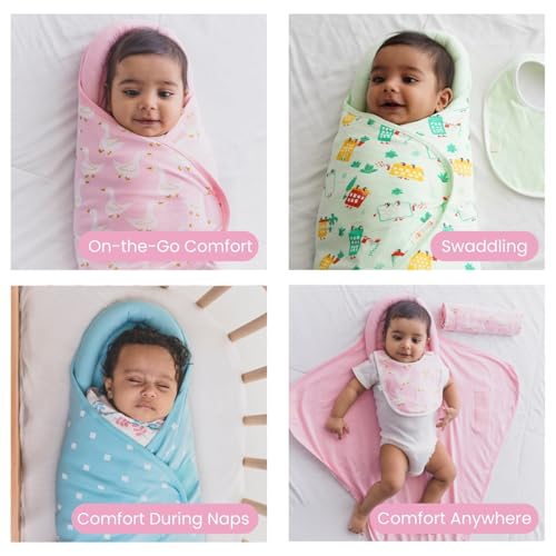 Image of TIDY SLEEP Baby Swaddle Wrappper Adjustable for Newborn || 100% Cotton Soft || Newborn Blanket for 0-3 Months (Blue Leaf)