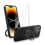 Wanglaism Cover per Oukitel P1 Pro con Supporto Girevole 360° + 1 x 9H Protezione in vetro temperato - Custodia in silicone TPU morbido, Compatibilità MagSafe, Anti-Caduta Nero Case（No Oukitel P1）