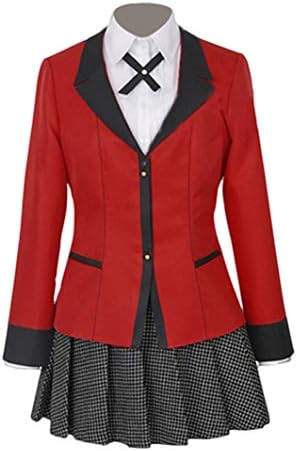 BoerMee Womens Anime Yumeko Jabami Cosplay Costume JK Sailor Dress Full Set (S, Red)