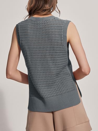 Image of SuperPrity Women's Sweater Vest Sleeveless Crochet Sheer Knit Sweater Tank Casual See Through Crewneck Sweater