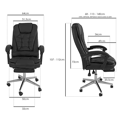 Cadeira De Escritorio Ergonomica Presidente Apoio Para Pés Cor:Preta