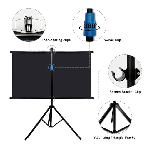 Pantalla de proyector con trípode ajustable en altura, antiarrugas, portable de 60 pulgadas 4:3 para cine en casa y uso exterior miniatura 4