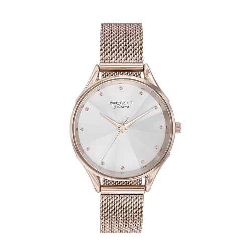 Sonata Poze Quartz White Dial Rose Gold Metal Strap for Women-SP80087WM01 (B0DDTYWD9B) Amazon Price History, Amazon Price Tracker
