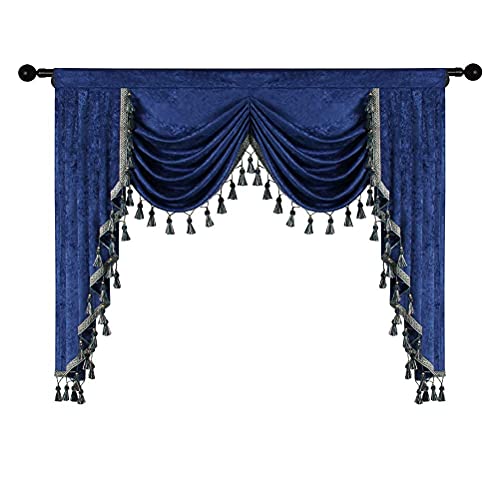 ELKCA Royal Blue Curtain Valance for Living Room Thick Chenille Window Curtains for Bedroom Waterfall Valance, Rod Pocket (W59inch, 1 Panel)