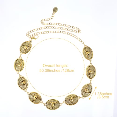 Western Metal Concho Belt for Women Oval Cowgirl Chain Belts Waist Chain Link Belt Boho Turquoise Belts for Dresses Jeans Country Concert Outfit2