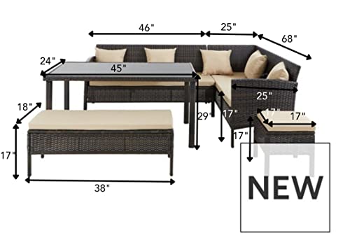Image of DEVOKO 5-Piece Outdoor Patio Furniture Dining Set All-Weather Wicker Conversation Set with Ottoman, (Dark Brown & Cream)