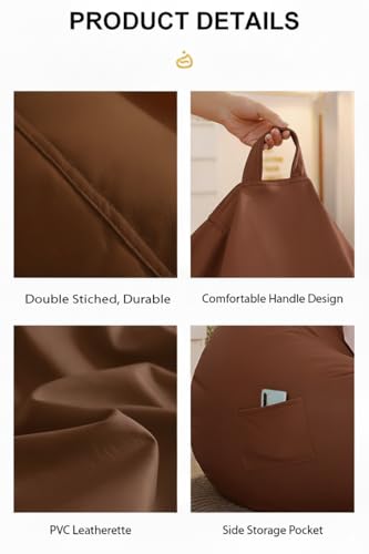 Image of 4XL Leatherette Bean Bag Chair with Footrest & Cushion with Beans Filled (Ready to Use) Color- (Tan, Bean Bag Only)