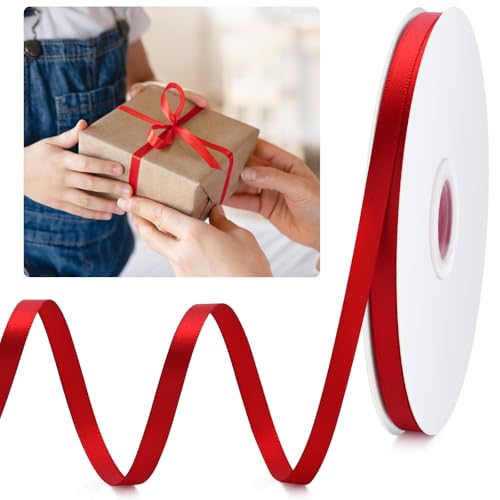 Red Ribbon 1/4 50 Yards Fabric Satin Ribbon for Gift Wrapping Floral Flower Bows Bouquet Arrangement Crafts Hair for Every Holiday Presents Decorative Ribbons