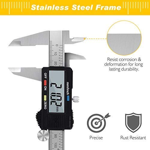 Digital Caliper, Adoric Electronic Digital Caliper Stainless Steel Body with Large LCD Screen | 0-6 Inches | Millimeter/Inch/Conversion - Thumbnail 7