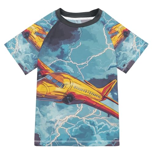 Jucciaco Boys Swing Shirts Airplane Lightning Flying Cloud Rashguard Short Sleeve Kids T-Shirts Sun UPF 50+ Multicoloured