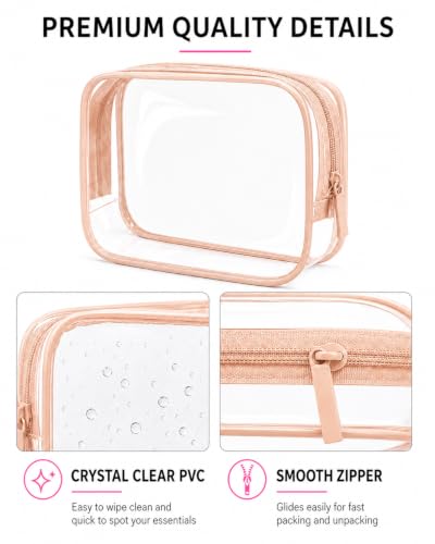 Image of LETGO Clear Toiletry Bag, 4 Packs TSA Approved Water resistant Quart Size Travel Organizer, Airport Airline Travel Essential Carry On Makeup Cosmetic Bags for Women (Light Pink, Pack of 4)