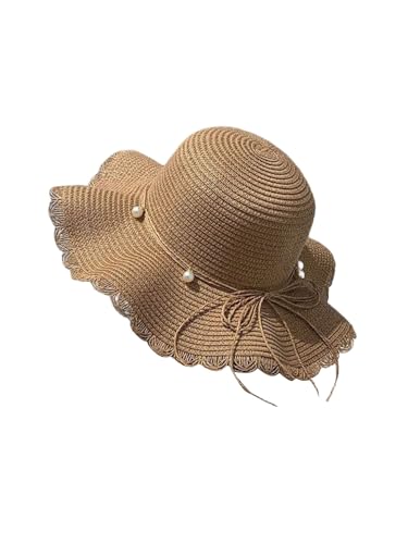 RoseSeek Womens Western Cowgirl Hats Braided Straw Boho Sun Hats Country Concert Outfits Pearl Khaki One-Size