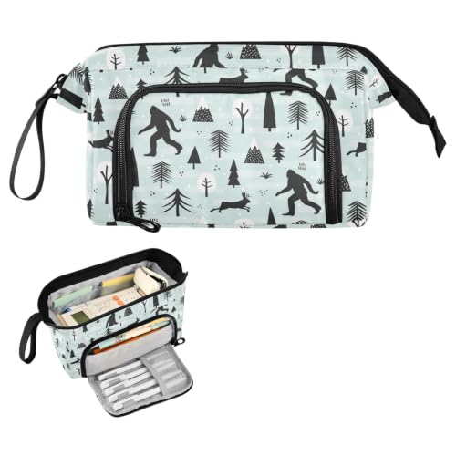 Image of Sasquatch Print Pencil Case Pouch Big Capacity Pencil Bag Box Organizer Pen Case with Compartmens Stationery Organizer for Girls Boys Women School College Office
