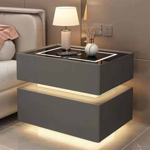 Table de chevet intelligente chambre avec grand espace rangement meuble connecté 2 tiroirs
