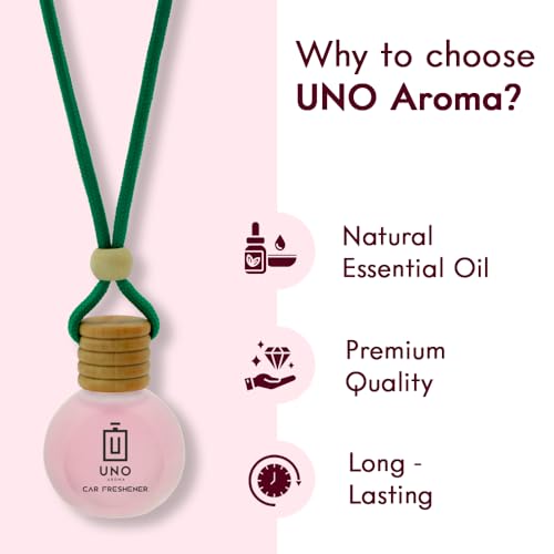Image of UNO AROMA Rose Car Air Freshener, 15ml, Long Lasting Hanging car perfume, Toxin-Free Oil in Glass Bottle with Wooden Diffuser, Car Accessories for fresh aroma, Last Upto-60 Days