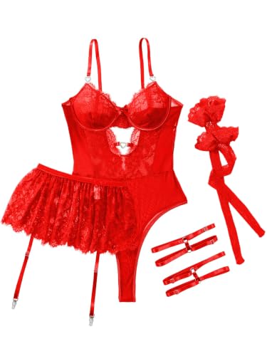 Image of Lilosy Sexy Lingerie Set 3 Piece Women Corset Bodysuit Skirt