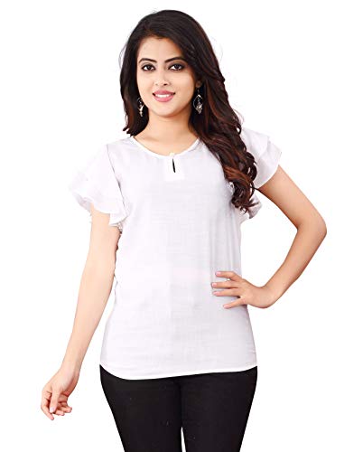 Image of DHRUVI TRENDZ Women's Plain Regular fit Top (DT-D-W1213-L Off-White Large
