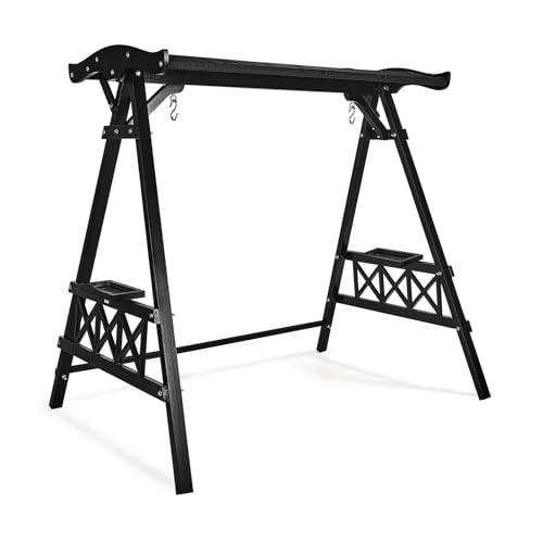 VINGLI 6.6FT Heavy Duty Porch Swing Frame with Adjustable Canopy 660lbs Capacity Wooden Porch Swing Stand for 4FT Swing All-Weather Outdoor A-Frame with Cup Holders for Porch Patio Lawn (Black)