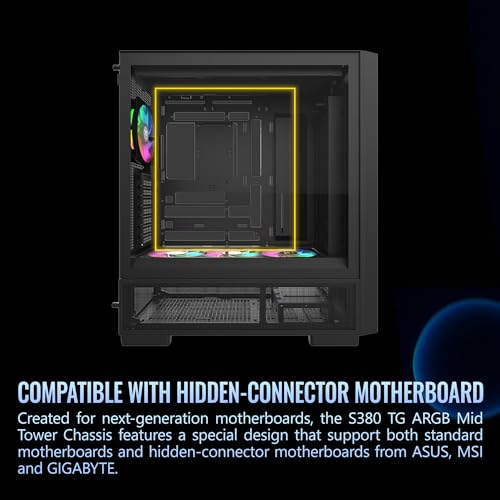 Image of Thermaltake S380 TG ARGB; Mid Tower Chassis; 1x120mm SF120 ARGB & 1x360mm SF360 ARGB PWM Fans Included; 360mm Radiator Support; 400mm GPU Clearance; Hidden Connector Support; Black; CA-11K-00M1WN-00