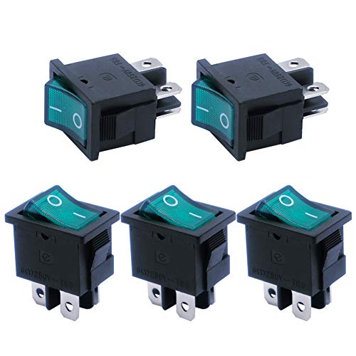 mxuteuk 5pcs AC110/120V Lighted Rocker Switch DPST Green Illuminated Snap-in Boat Toggle Power Switch ON-Off Switch 4 Pin 2 Position, Use for Household Appliances MXU1-4-201NG