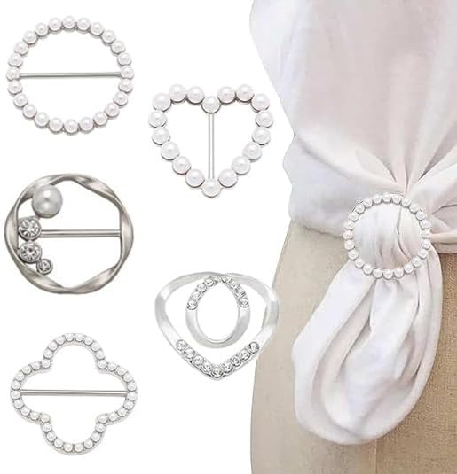 5PCS T-shirt Ties Clips Clothes Corner Knotted Button for Women Fashion Metal Round Circle Shirt Clip Buckle- Scarf Ring Clip - Image 3