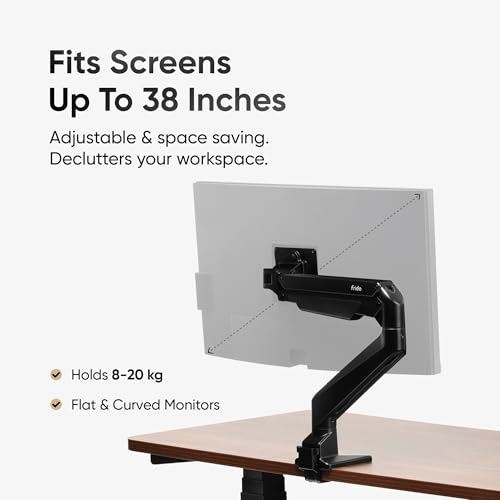 Image of Frido ErgoLuxe Single Monitor Arm Desk Mount, Height Adjustable Gas Spring Monitor Stand for Desk with Tilt, Swivel & Rotation,VESA Desk Mount for 17-38 inch Flat,Curved & Ultrawide Monitors,2-10kg, Black