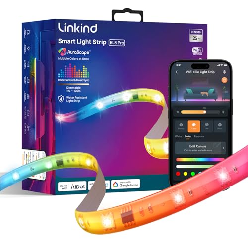 Linkind Solar Light Review 5 Linkind LED Strip Lights RGB 25ft, Smart Light Strip Work with Alexa and Google Home, App Control Music Sync Segmented Color Changing Led Lights for Bedroom Kitchen