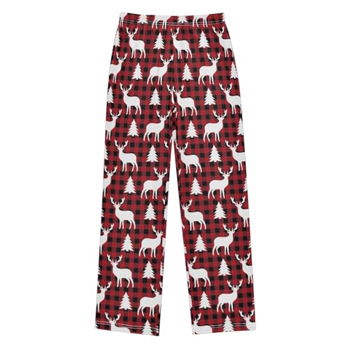 Reindeer Tree Plaid Boys Long Pants Soft Trousers Elastic Waist Kids Lounge Bottoms with Pockets S-XL - Main Image
