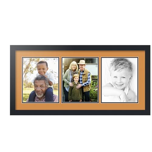 ArtToFrames Collage Picture Frame 3 Opening 3-8x10 Photo Frame | Made in USA | Black Frame Amber and Black Mats | Wall Mount Multi Photo Display 32X16 Full Size