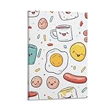Coffee Mugs Bacon Strips Fried Egg Breakfast Canvas Wall Art Hanging Painting Print Picture Artwork Vertical Posters for Home Decor Framed 12x18 Inch